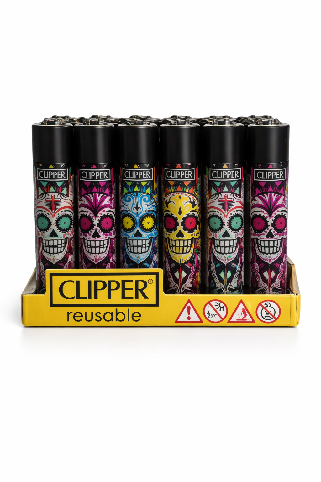 Caixa de Isqueiro Clipper Colorful Skull C/24