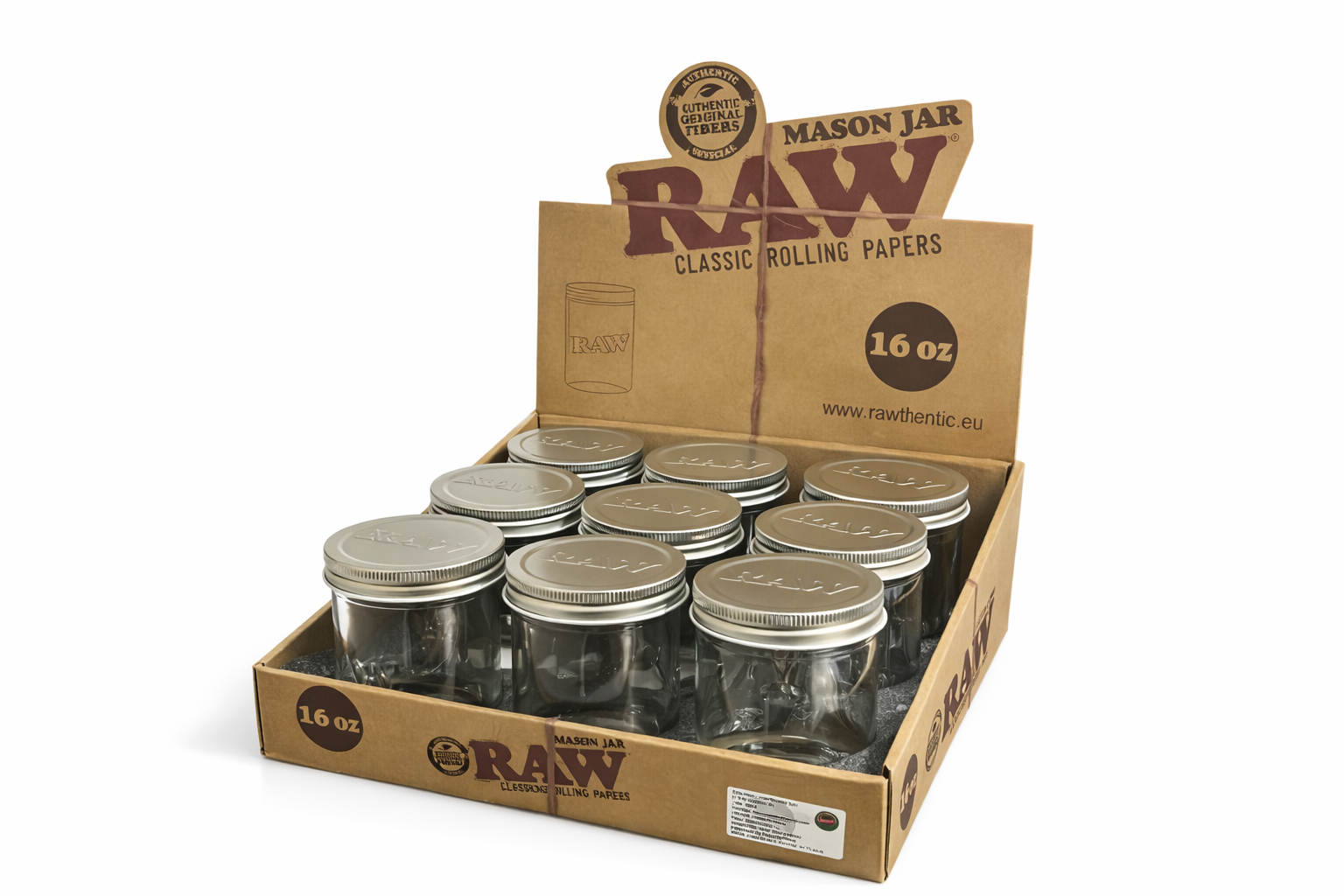 Display Pote de Vidro Hermético Raw Mason Jar 475 ML C/9