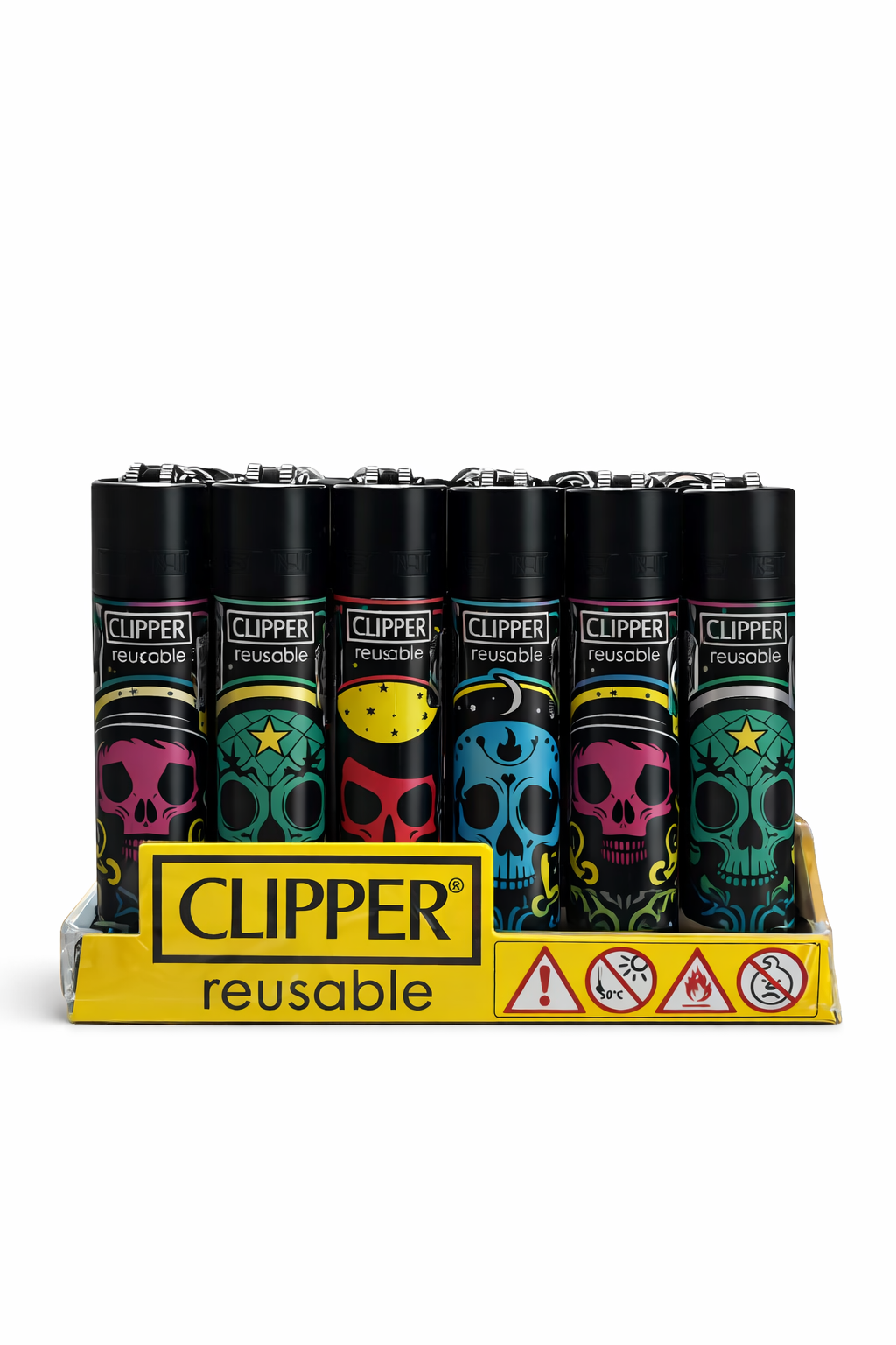 Caixa de Isqueiro Clipper Black Magic Skulls C/24