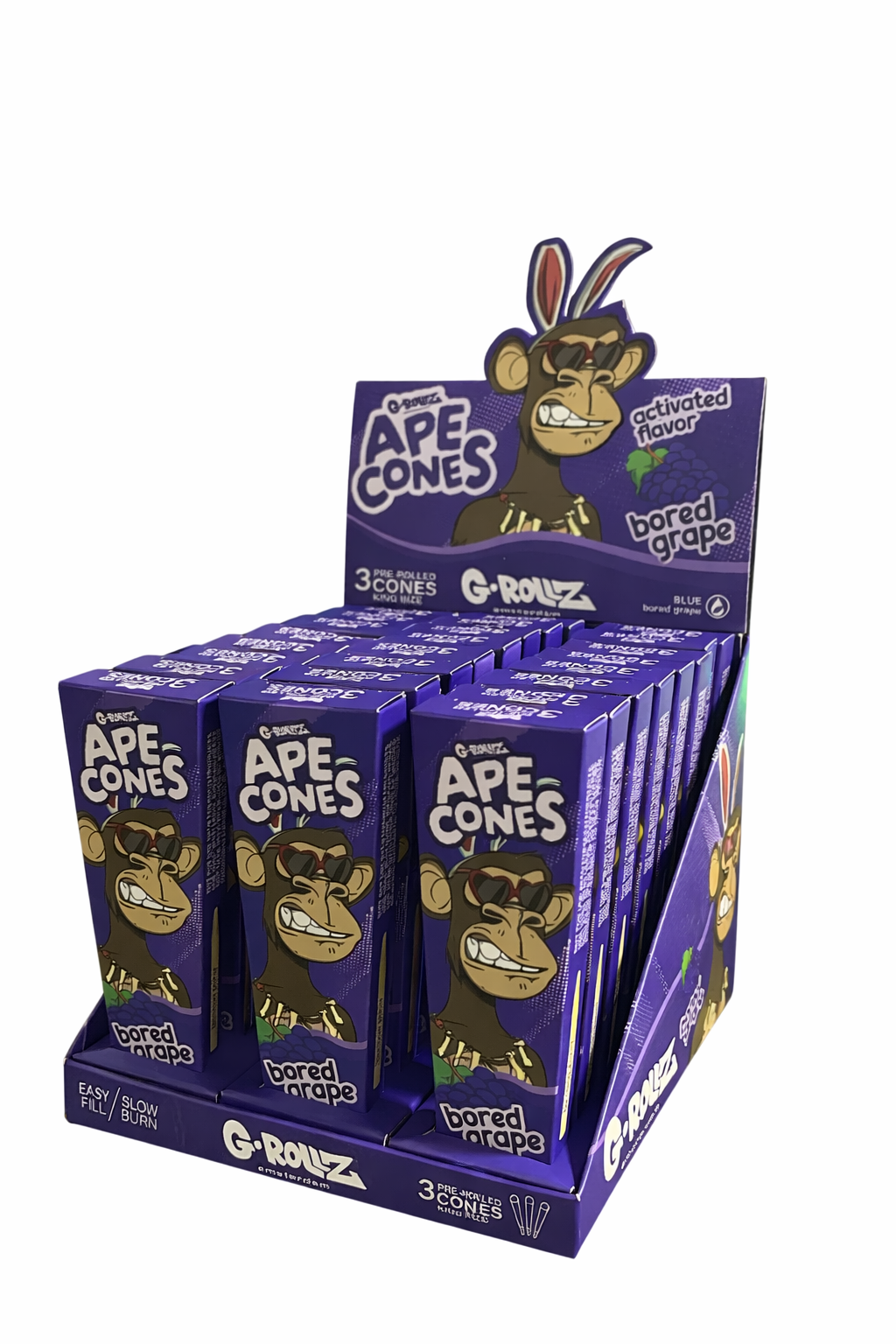 Display Cone Saborizado G-Rollz Ape Cones Bored Grape C/24